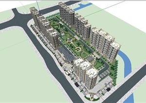 某精致现代风格高层住宅小区景观规划设计SU(草图大师)模型