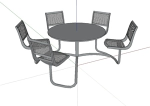 现代风格铁艺桌椅一体组合设计SU(草图大师)模型