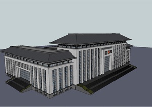 现代中式风格详细多层政府办公建筑设计SU(草图大师)模型