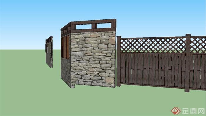 某现代风格大门围墙设计SU模型(2)