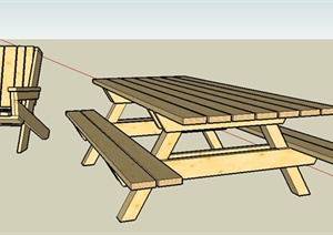 户外木桌凳及躺椅SU(草图大师)模型