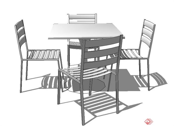 简约四人座方形餐桌椅su模型(2)
