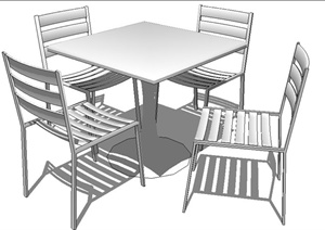 简约四人座方形餐桌椅SU(草图大师)模型