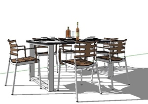 现代六人座餐桌椅及餐具SU(草图大师)模型