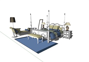 欧式风格主卧室床设计SU(草图大师)模型