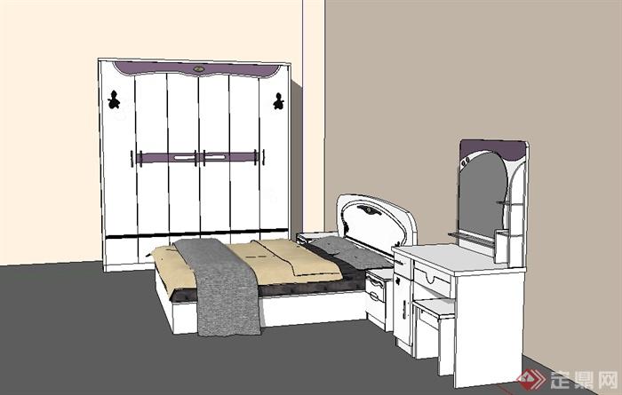现代风格室内住宅空间卧室床衣柜设计su模型(2)