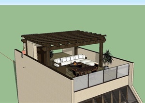 现代风格木质屋顶廊架设计SU(草图大师)模型