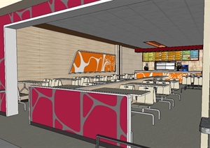 现代风格详细餐饮店空间设计SU(草图大师)模型