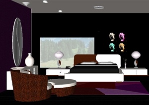 现代风格别墅空间卧室设计SU(草图大师)模型