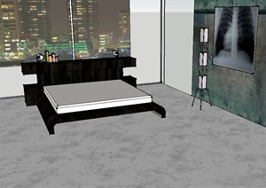 现代风格室内卧室空间床设计SU(草图大师)模型