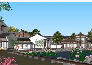 现代中式风格江南风格公园仿古建筑精致设计SU(草图大师)模型