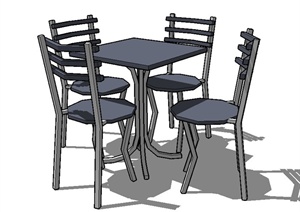 简约四人座餐桌椅组合SU(草图大师)模型