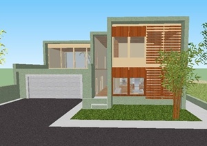 现代二层别墅建筑带室内SU(草图大师)模型