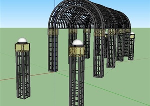 铁架廊架及灯柱设计SU(草图大师)模型