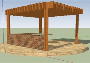 方形木廊架设计SU(草图大师)模型