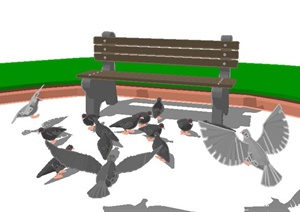 景观座椅及鸟类SU(草图大师)模型