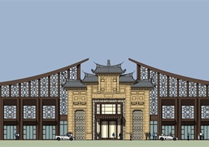 精品现代中式商业建筑楼设计SU(草图大师)模型