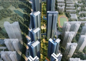 现代风格精品超高层住宅楼设计SU(草图大师)模型加渲染效果图