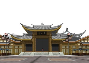 古典中式风格精品民俗风情商业楼设计SU(草图大师)模型