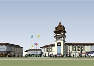 精品东南亚风格商业街建筑设计SU(草图大师)模型
