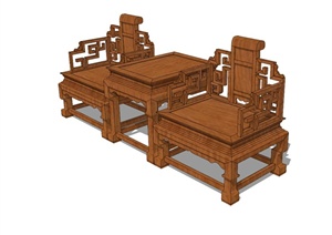 中式太师椅洽谈桌椅设计SU(草图大师)模型