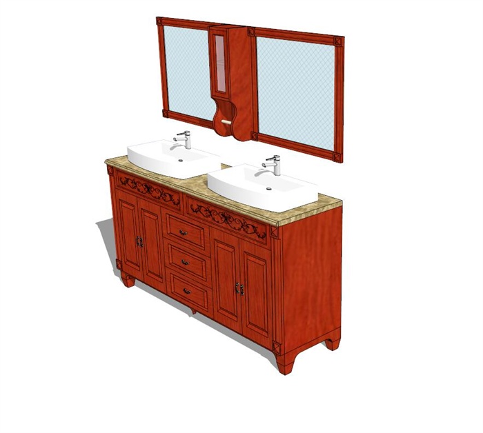 现代中式风格详细洗漱柜设计su模型