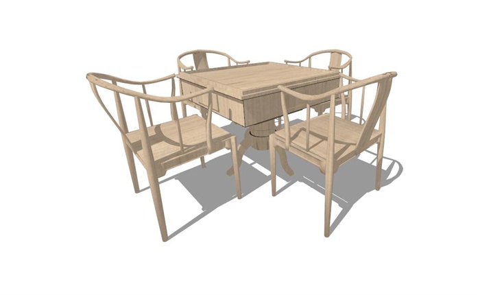 现代中式风格详细的四人桌椅设计su模型