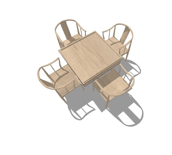 现代中式风格详细的四人桌椅设计su模型