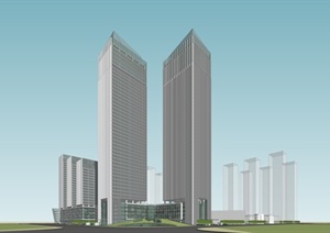 精品现代酒店办公建筑设计SU(草图大师)模型