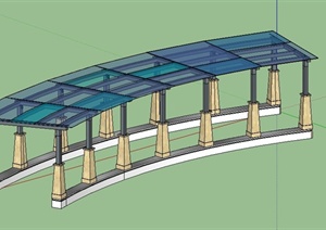 简约玻璃顶廊架设计SU(草图大师)模型