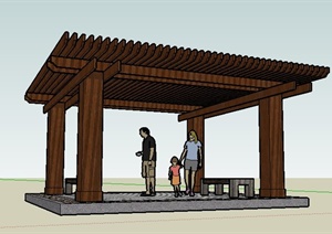 木廊架及坐凳设计SU(草图大师)模型