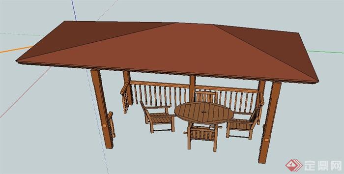 中式长亭及木桌椅设计su模型(3)
