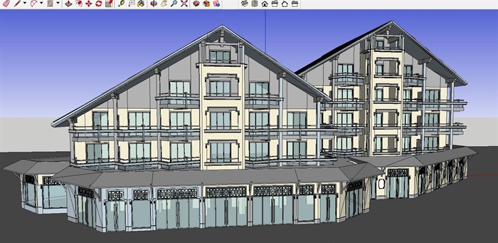 东南亚风格公寓式酒店ＳＵ单体模型(附CAD建筑施工图+效果图)(1)