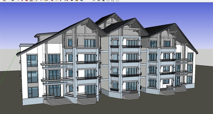 东南亚风格公寓式酒店ＳＵ单体模型(附CAD建筑施工图+效果图)(2)
