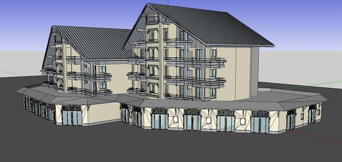 东南亚风格公寓式酒店ＳＵ单体模型(附CAD建筑施工图+效果图)(3)