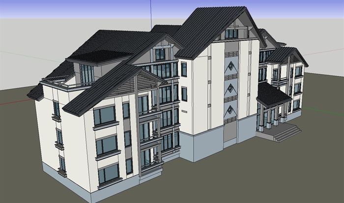 东南亚风格公寓式酒店ＳＵ单体模型(附CAD建筑施工图+效果图)(4)