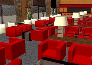 简约现代咖啡厅室内设计SU(草图大师)模型
