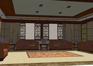 现代中式风格会议室室内设计SU(草图大师)模型