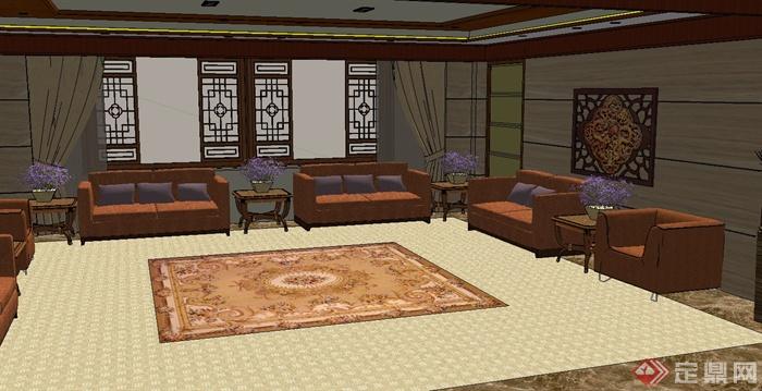 现代中式风格会议室室内设计su模型(3)