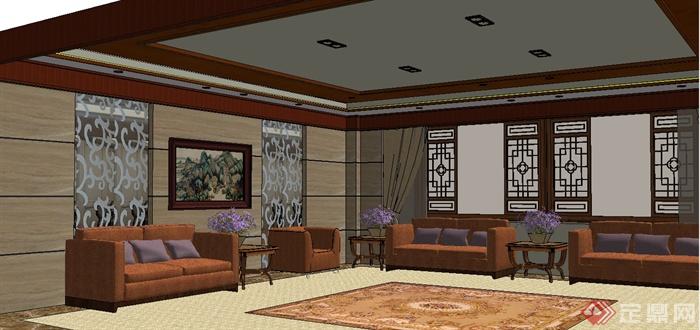 现代中式风格会议室室内设计su模型(2)