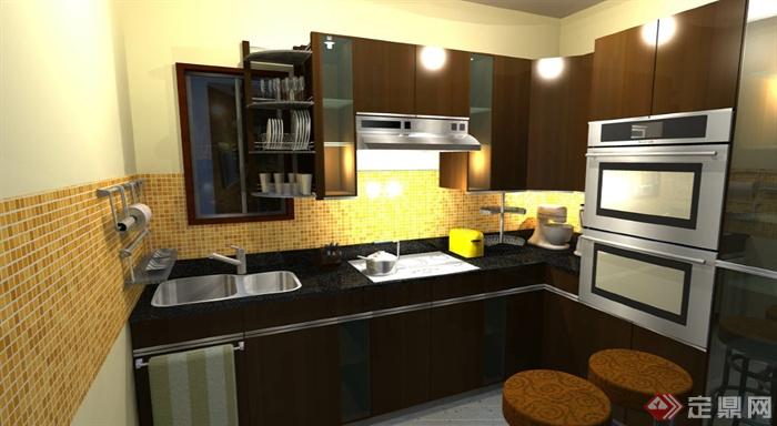现代风格详细室内住宅空间厨房设计su模型(1)