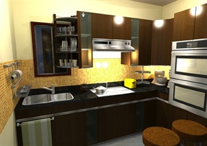 现代风格详细室内住宅空间厨房设计SU(草图大师)模型