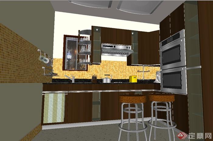 现代风格详细室内住宅空间厨房设计su模型(3)