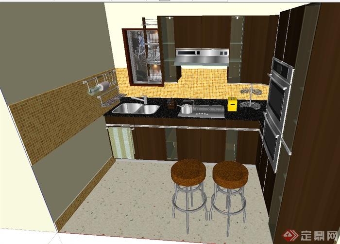 现代风格详细室内住宅空间厨房设计su模型(4)