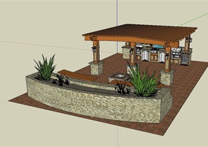 现代风格完整的庭院廊架设计SU(草图大师)模型