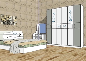现代风格详细室内卧室空间设计SU(草图大师)模型
