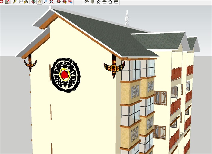 彝族风格住宅楼建筑方案带特色彝族文化构件SU细致模型(3)