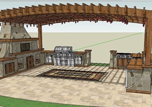 古典风格花园厨房景观组合SU(草图大师)模型