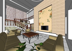现代风格两层别墅家装场景设计SU(草图大师)模型