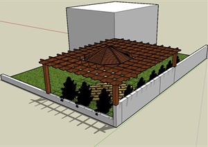 现代风格住宅庭院廊架设计SU(草图大师)模型